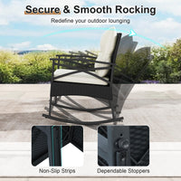 3 Pieces Rattan Outdoor Rocking Chairs Set with 2-Tier Tempered Glass Coffee Table
