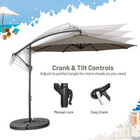 Tangkula 10 FT Patio Offset Umbrella with 8 Ribs, Outdoor Cantilever Umbrella with Cross Base and Crank