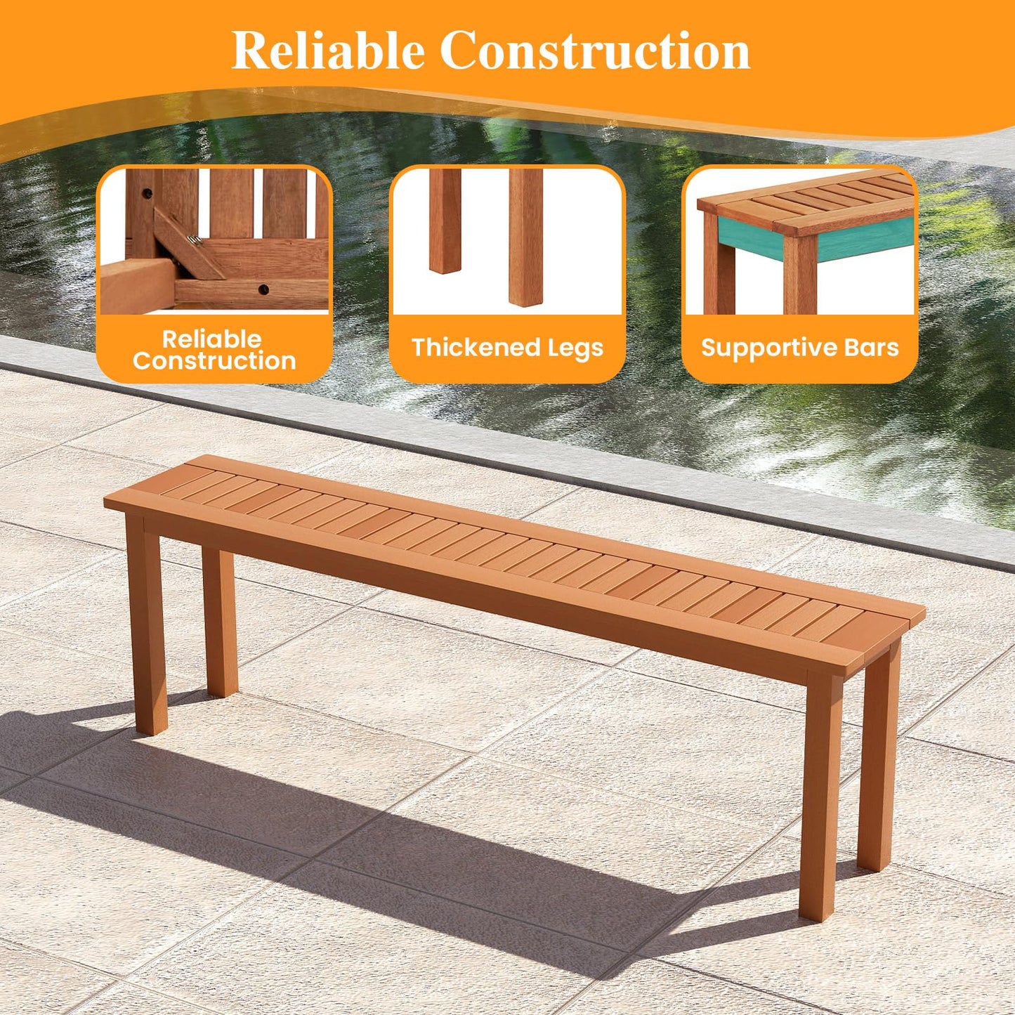 Tangkula Outdoor Wood Bench 59” Long Patio Dining Bench