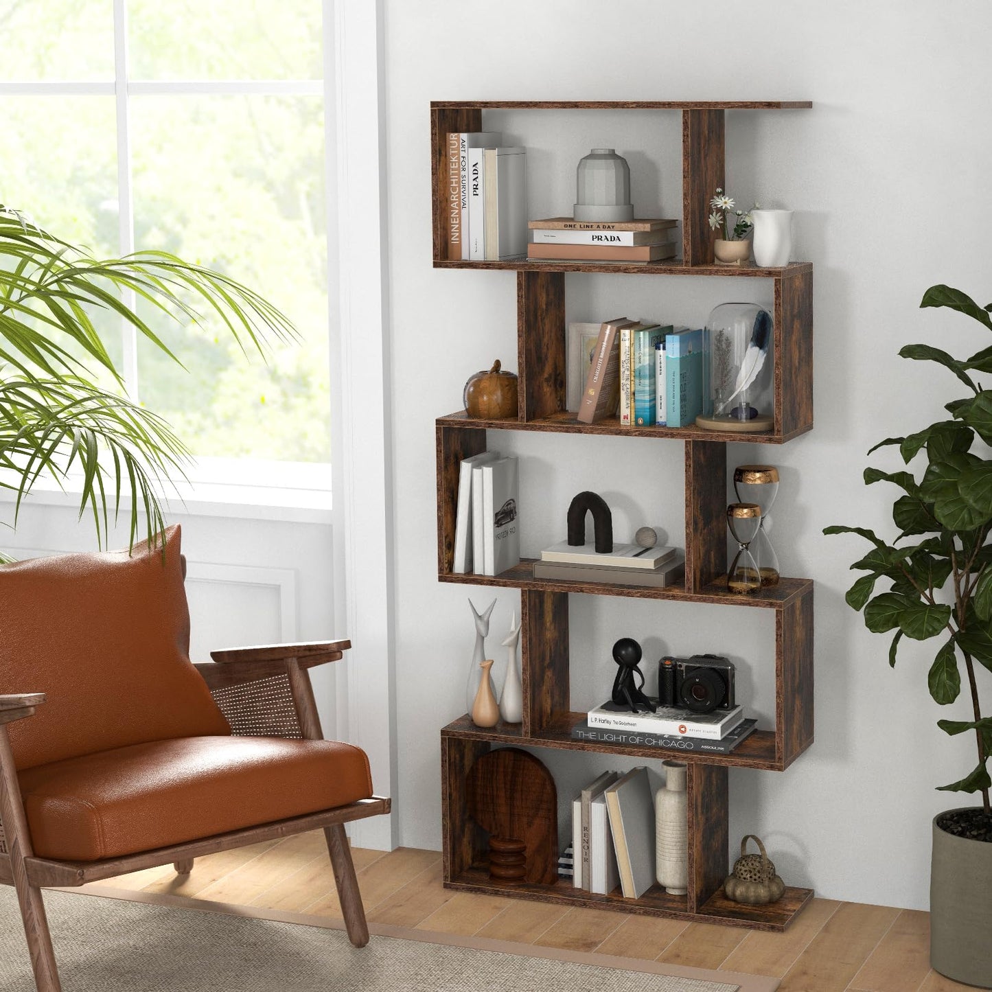 Tangkula 5-Tier Geometric Bookshelf