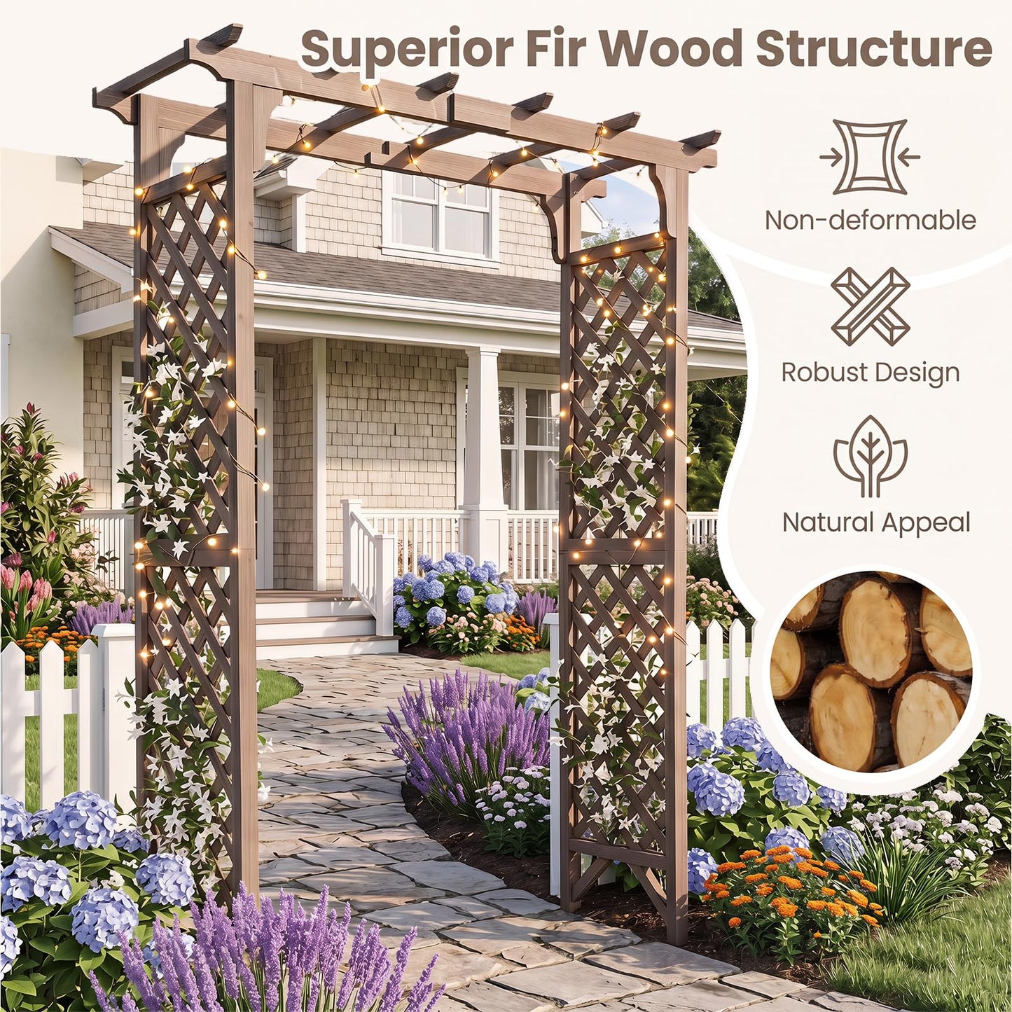 Tangkula 85" Wood Garden Arch Trellis for Climbing Plants
