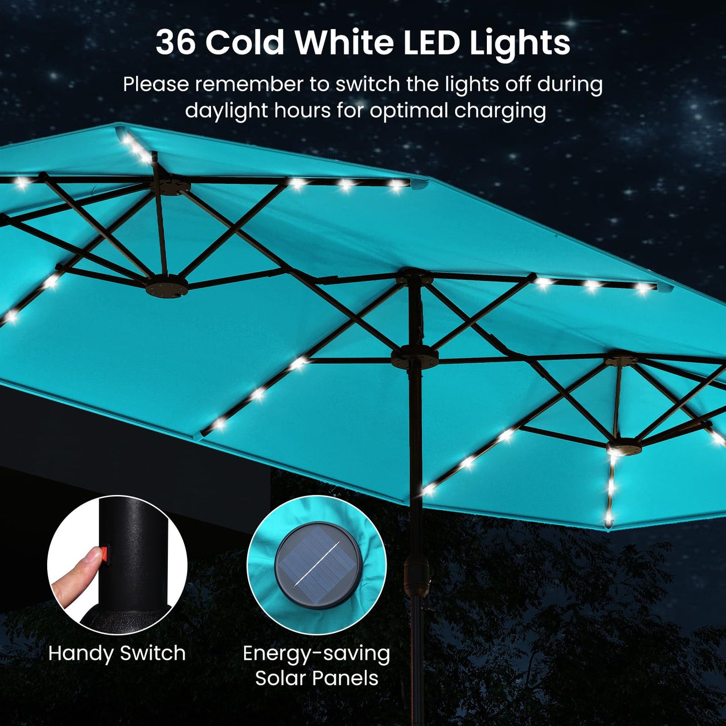 Tangkula 13FT Double-sided Patio Umbrella with Solar Lights