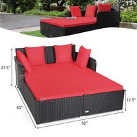 Outdoor Rattan Daybed, Red - Tangkula