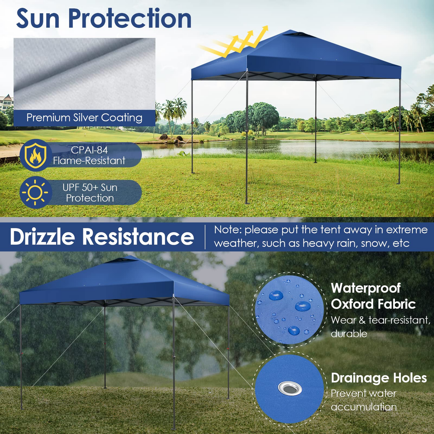 Tangkula 10x10 Ft Pop Up Canopy, 1 Person Set-up Instant Tent with Center Lock
