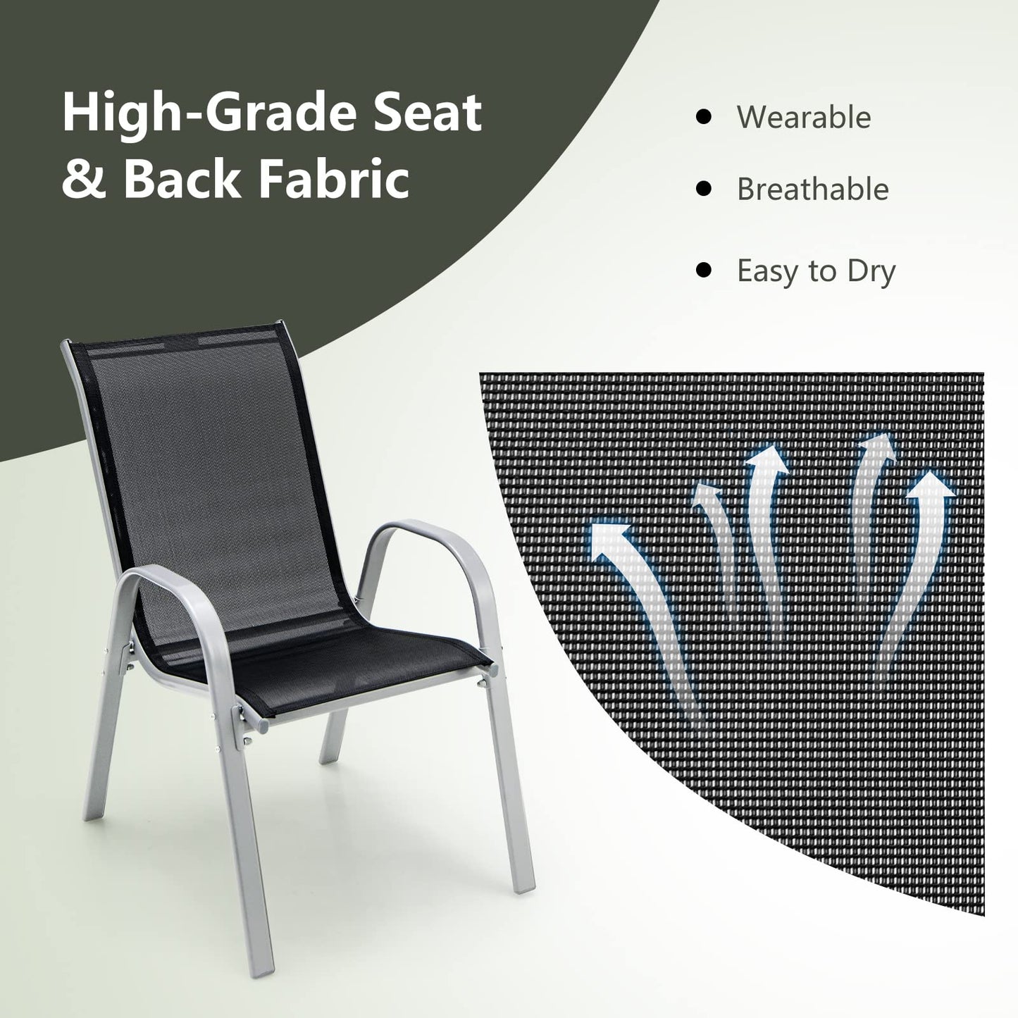 Tangkula 4 Pieces Patio Dining Chairs, Outdoor Stackable All Weather Heavy Duty Dining Chairs Set with Armrests
