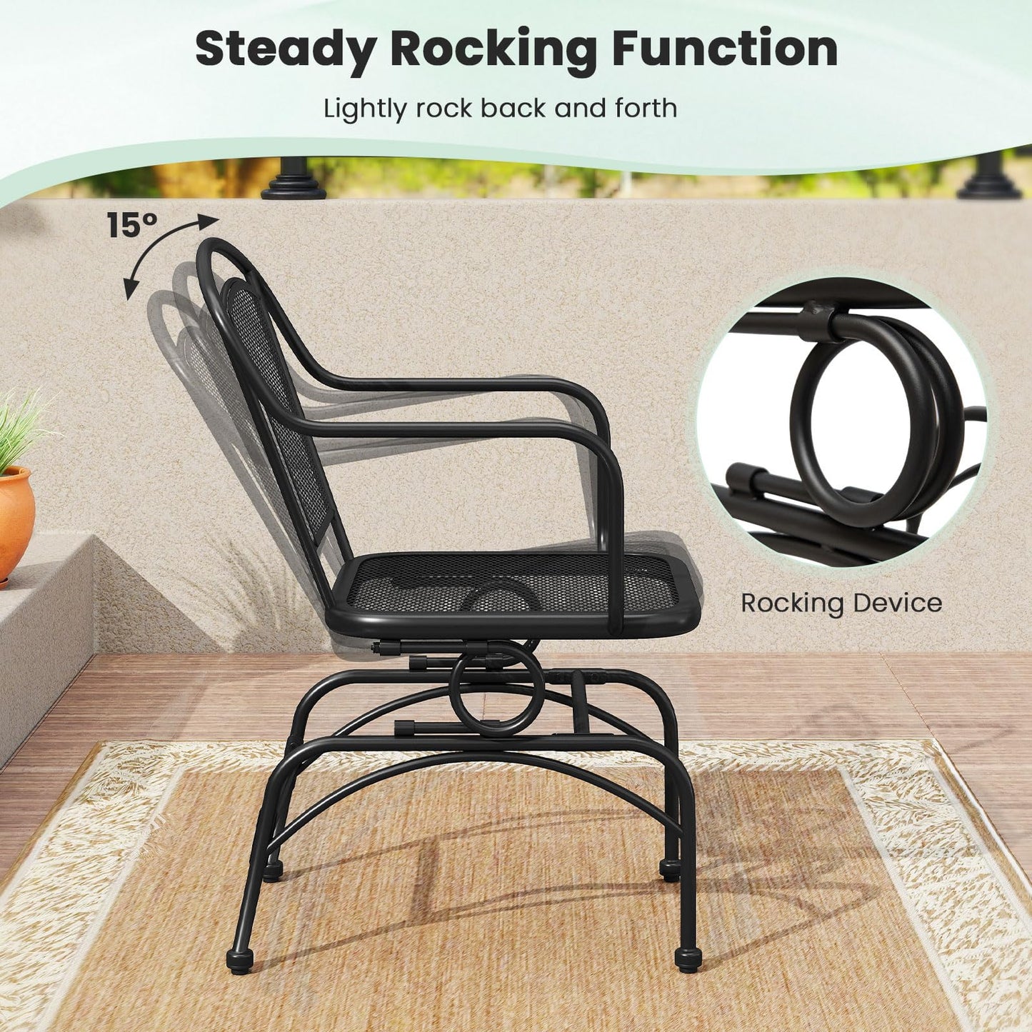 Tangkula Outdoor Rocking Chair Set with Steady Rocking Function