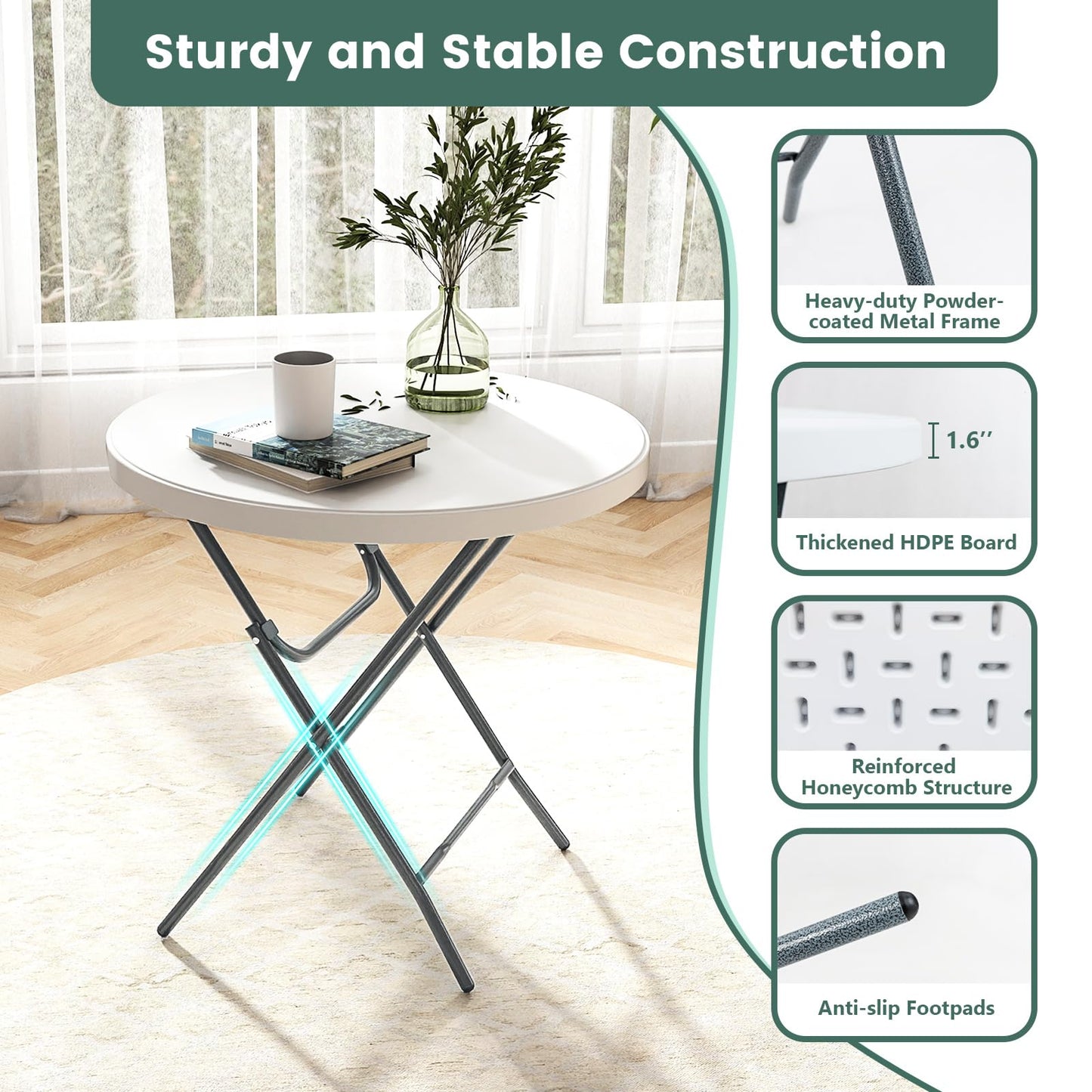Table pliante ronde Tangkula 32", table de pique-nique portable avec plateau en PEHD résistant aux intempéries