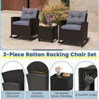 Tangkula 3 Piece Wicker Outdoor Rocking Chairs Set for Porch Garden Patio Backyard Poolside