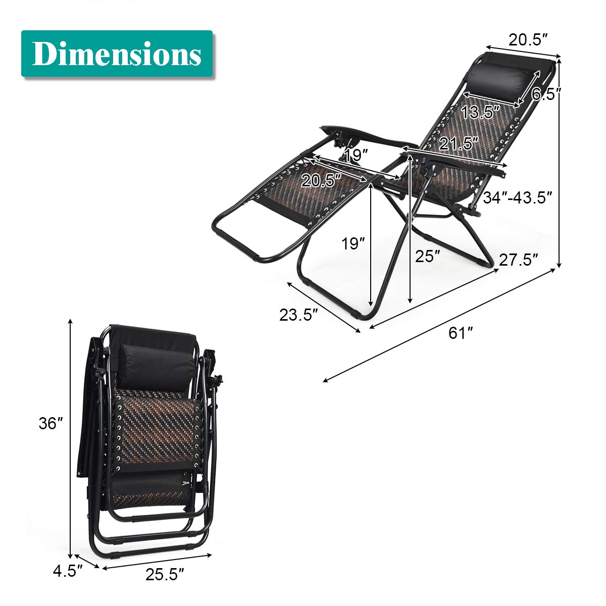 Tangkula Patio Rattan Zero Gravity Lounge Chair