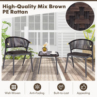 Tangkula 3 Piece Patio Rattan Furniture Set, Patiojoy Quick Dry Foam Padded Chairs w/Tempered Glass Tabletop