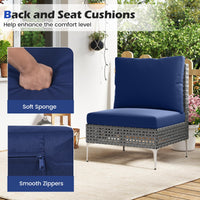Tangkula 3 Pieces Patio Furniture Set PE Rattan Conversation Chairs with Tempered Glass Coffee Table