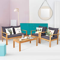 Tangkula Outdoor Conversation Sofa and Table Set with Water Resistant Cushions