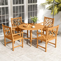 Tangkula Set of 2/4 Outdoor Dining Chairs Acacia Wood with Cross-Pattern Backrest