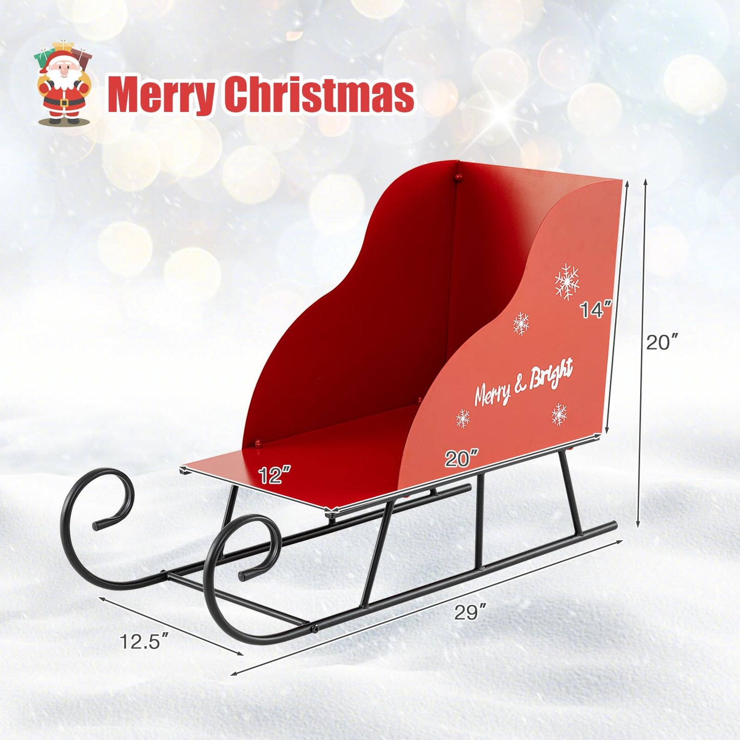 Tangkula Metal Christmas Santa Sleigh Basket