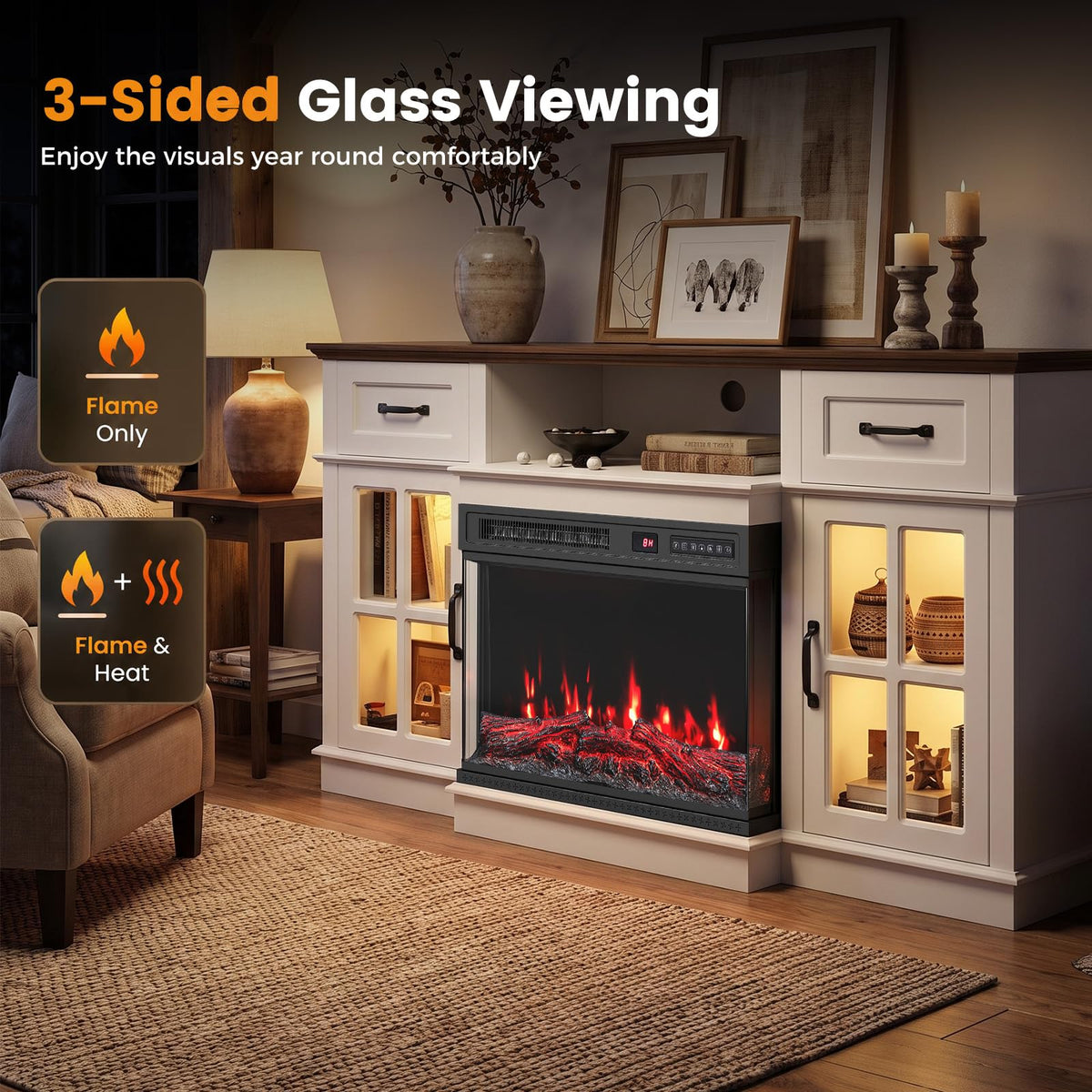 Tangkula 24/40/50/60 Inch 3-Sided Electric Fireplace with Remote