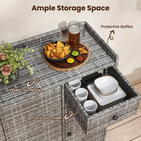 Tangkula Rattan Outdoor Storage Cabinet with 2 Adjustable Shelves