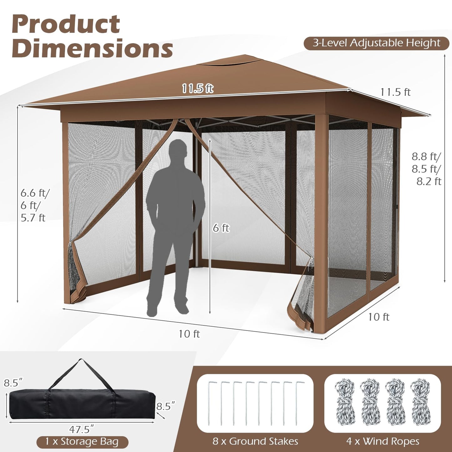 Tangkula 11.5x11.5 FT Pop Up Gazebo Heavy-Duty Metal Frame