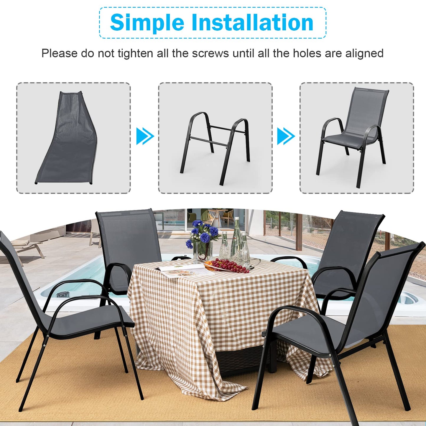 Tangkula 4 Pieces Patio Dining Chairs, Outdoor Stackable All Weather Heavy Duty Dining Chairs Set with Armrests