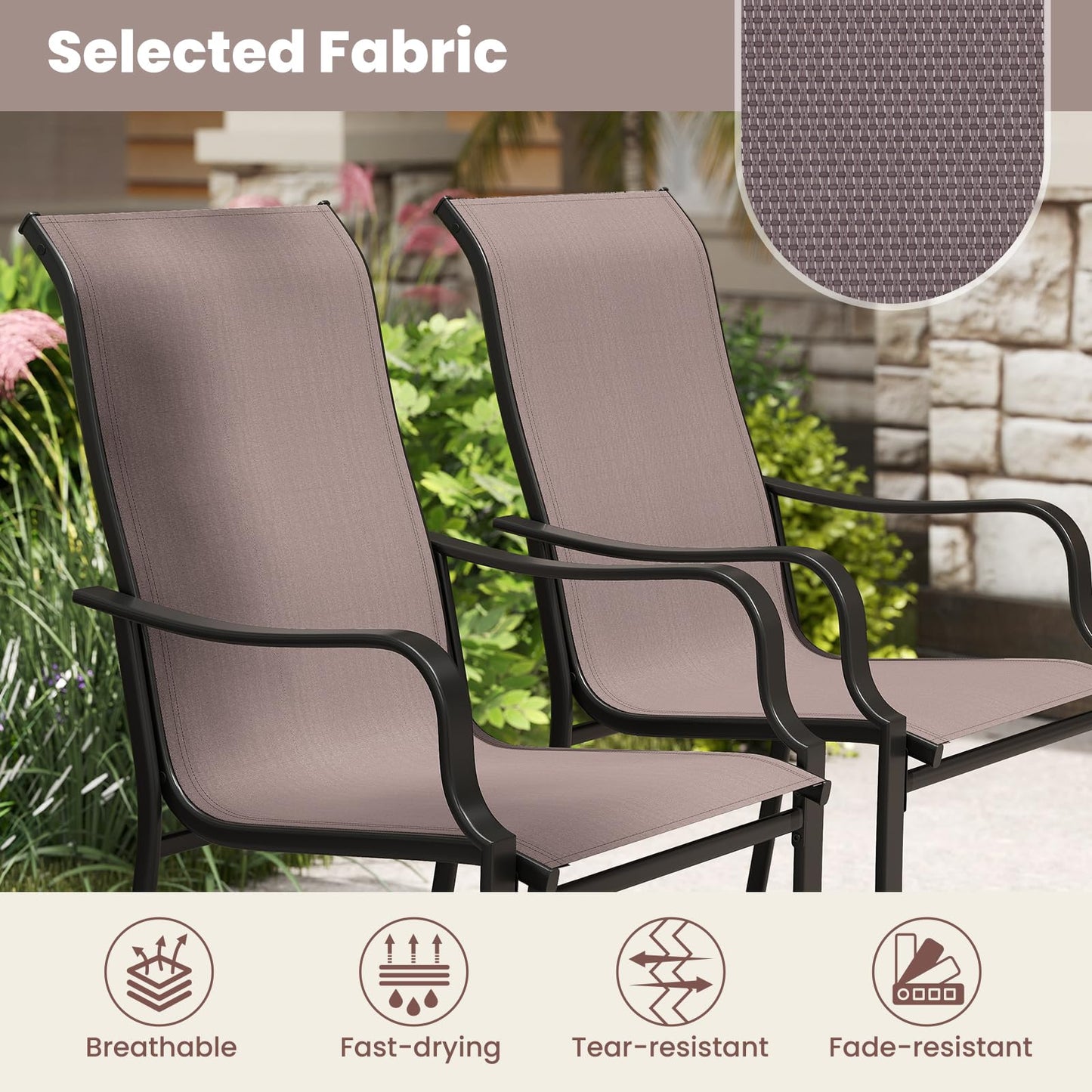 Tangkula Outdoor Dining Chairs Set of 2/4 with High Back & Curved Armrests