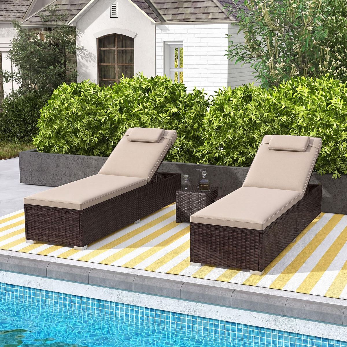 Tangkula Patio Rattan Chaise Lounge for Backyard