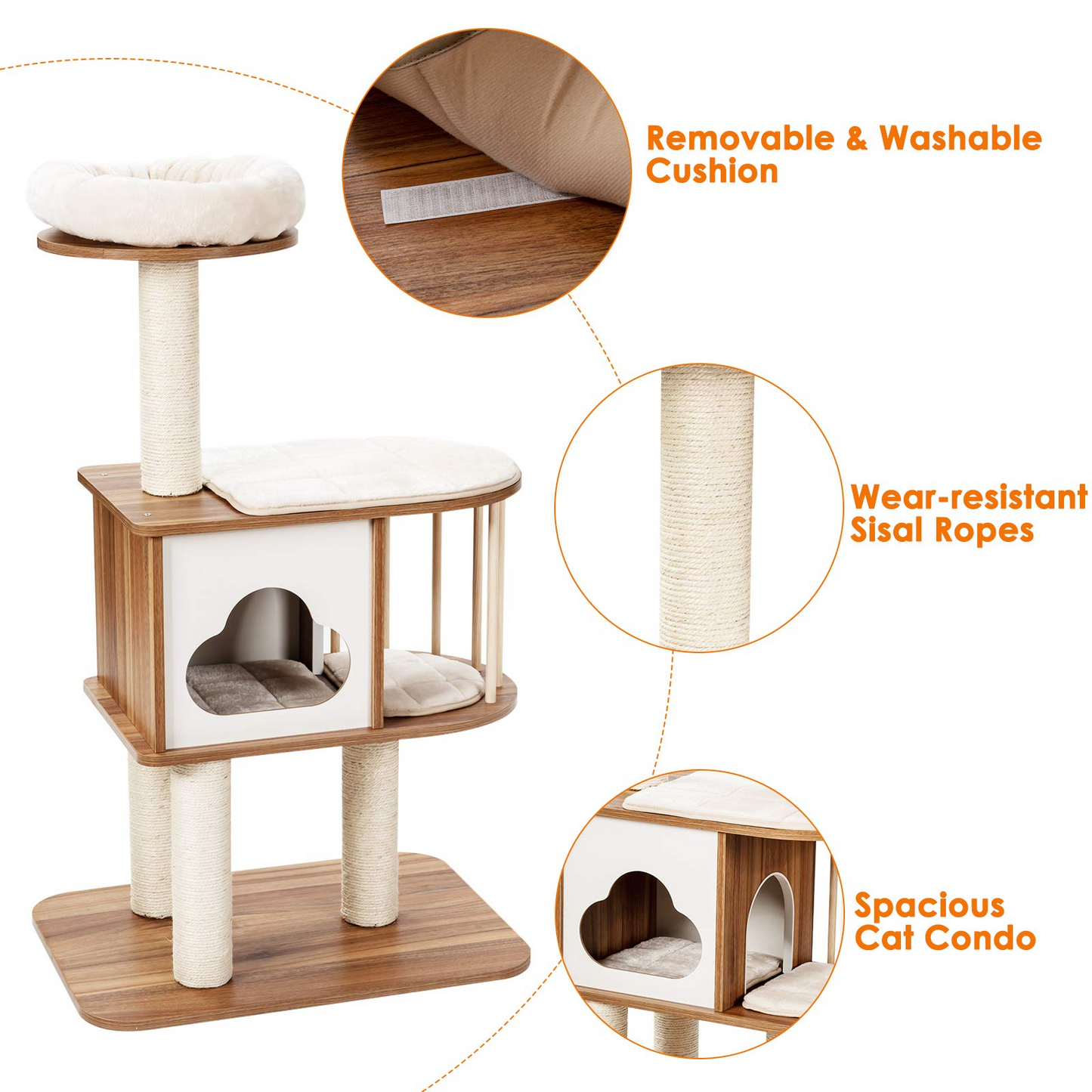 Modern Wood Cat Tree, 46 Inches Cat Tower with Platform - Tangkula