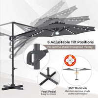 Tangkula 10ft Patio Umbrella | Offset Cantilever Square Outdoor Umbrella with 35 LED Lights
