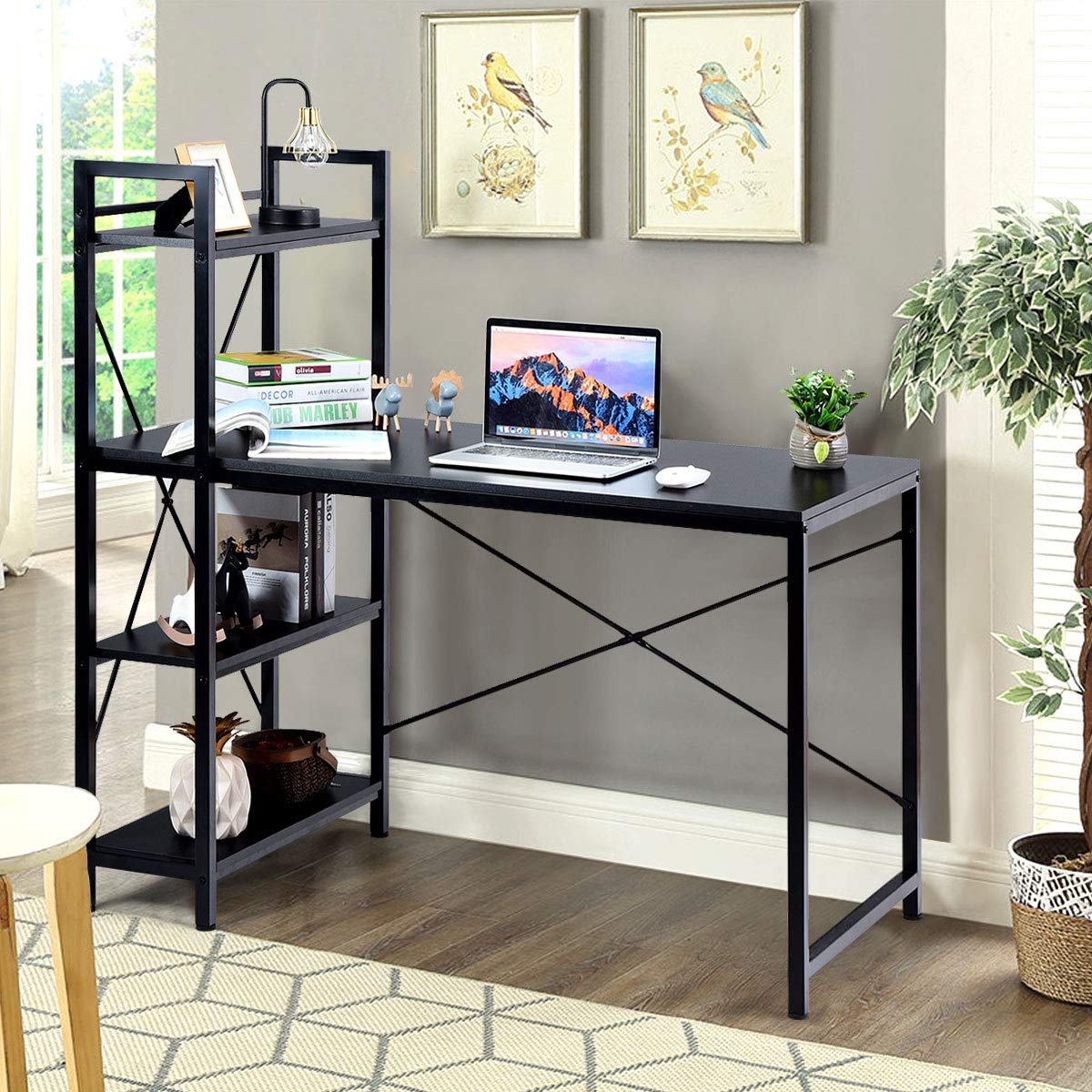 Tangkula Computer Desk with Storage Bookshelves