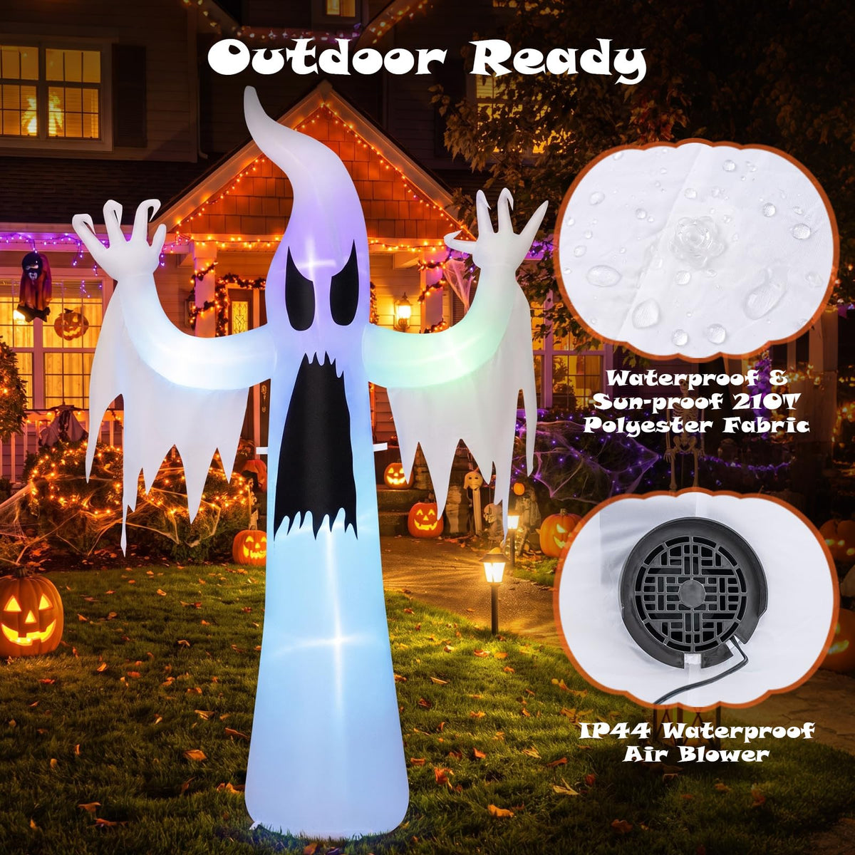 Tangkula 7.7 FT Halloween Inflatable Ghost with Built-in RGB LED Lights