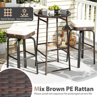 Tangkula 3 Pieces Outdoor Swivel Bar Set with 2 Cushioned Stools