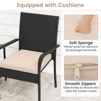 Tangkula 3 Pieces Patio Furniture Set with 2 Tier Tempered Glass Tabletop Table