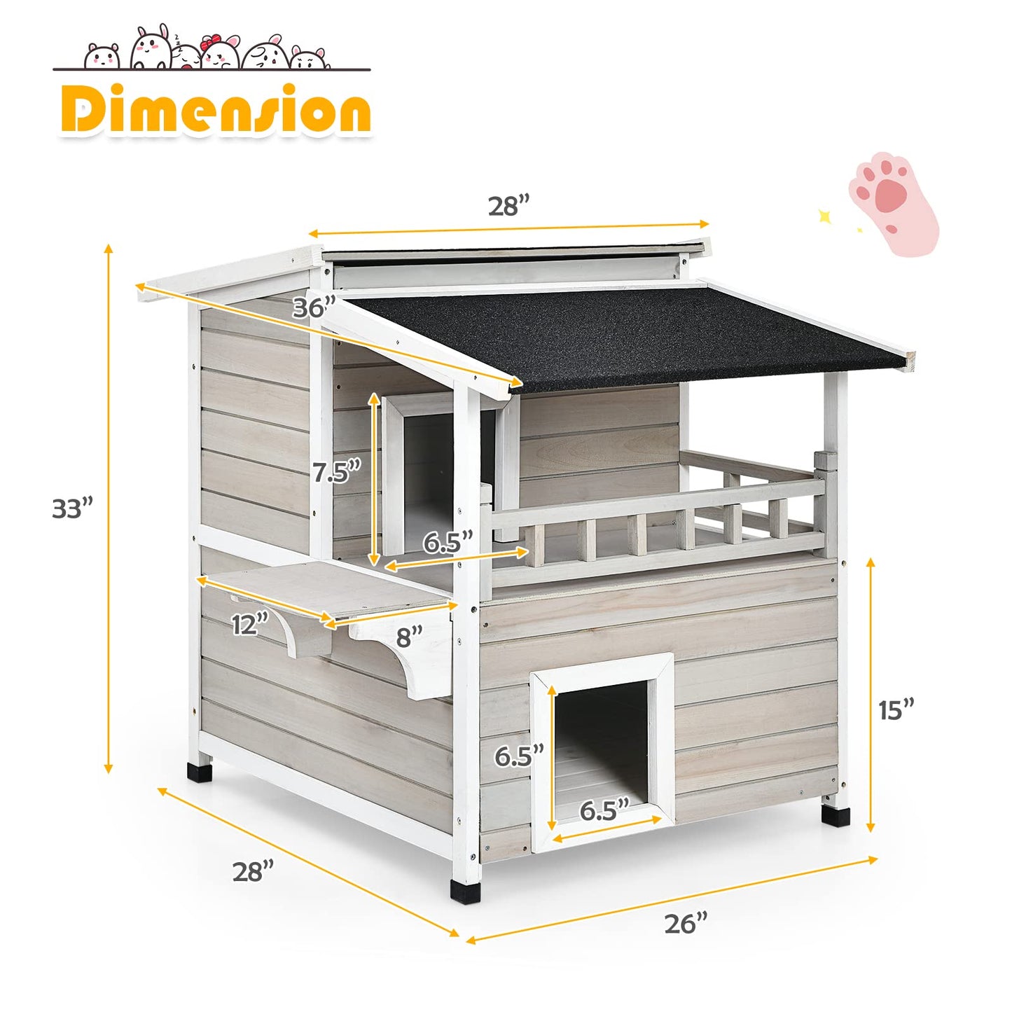 Tangkula 2-Story Outside Cat Shelter Condo Enclosure with Escape Door