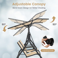 Tangkula 2 Person Porch Swing, Outdoor Swing with Tempered Glass Table (Beige)
