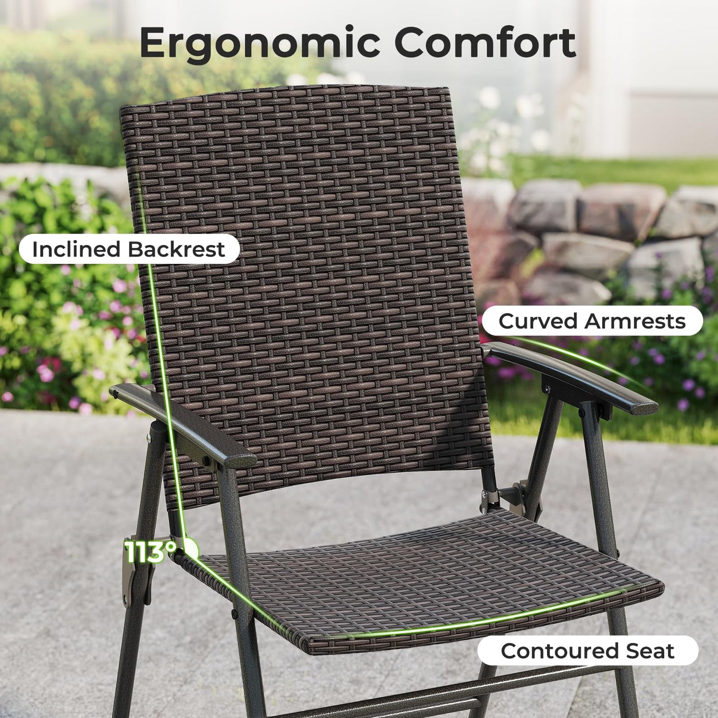 Tangkula Outdoor Folding Chairs Set Patio PE Wicker Dining Chairs