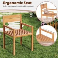 Tangkula Outdoor Teak Wood Chair Patio Dining Armchair w/Slatted Seat & Backrest