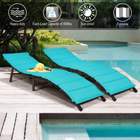 Set of 2 Patio Chaise, Foldable Outdoor Patio Wicker Lounger Chair