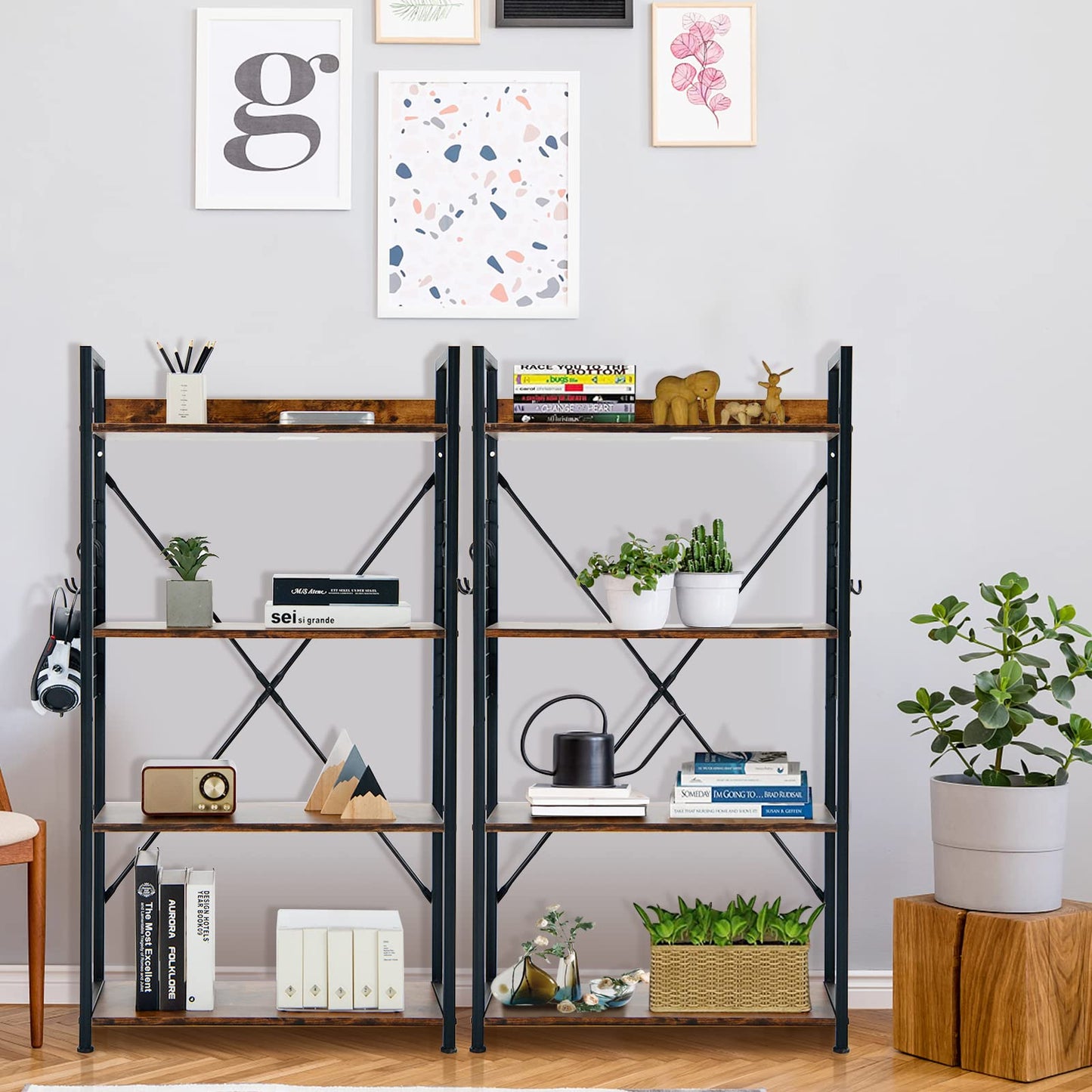 Étagère 4 niveaux Tangkula avec crochets en S pour la maison ou le bureau
