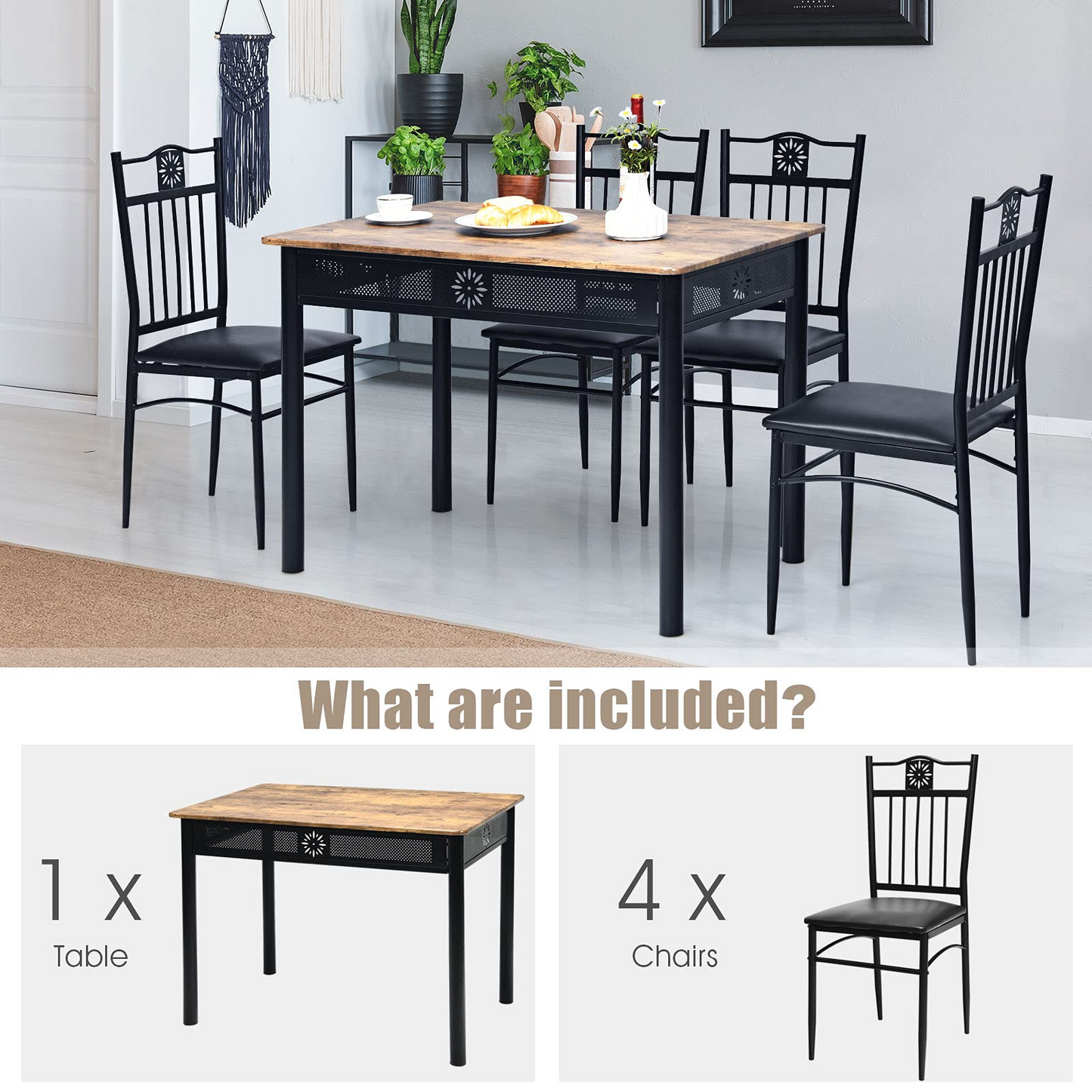 Tangkula 5 Pieces Dining Table and Chairs Set