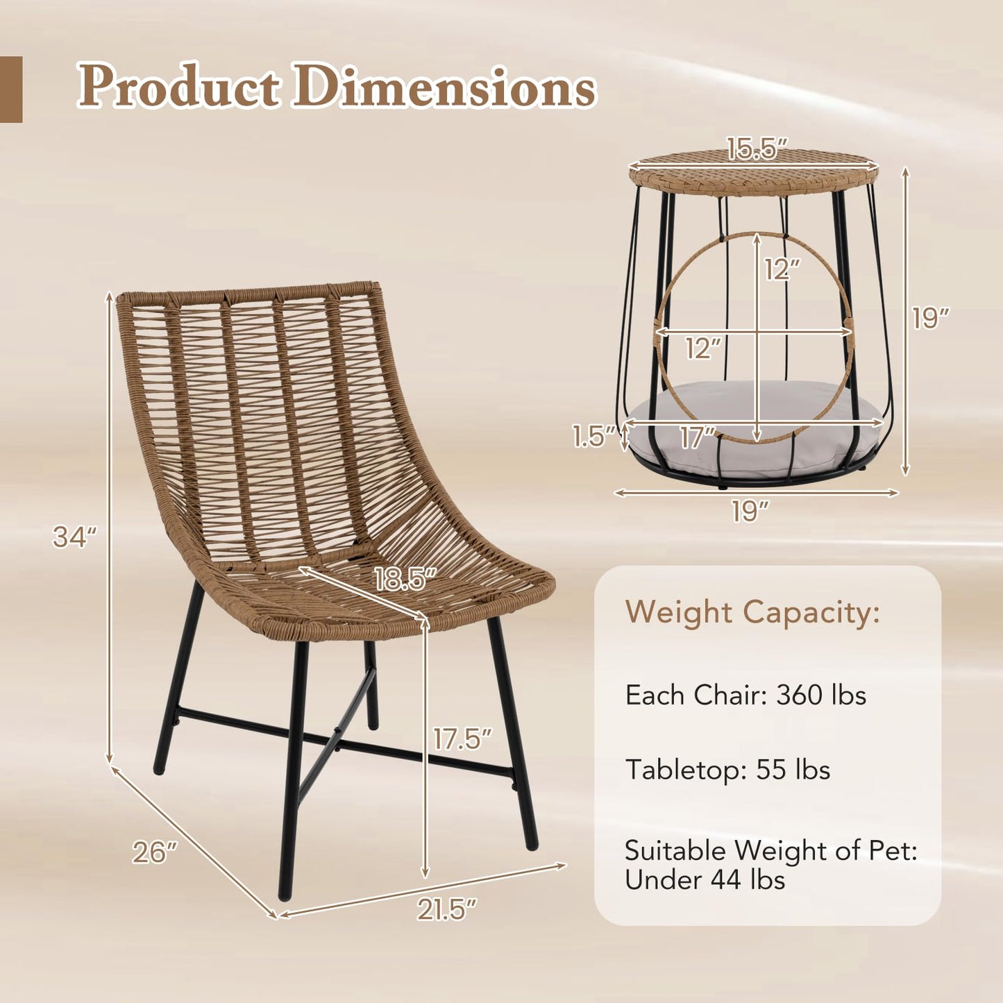 Ensemble de mobilier d'extérieur Tangkula 3 pièces avec niche pour animaux de compagnie