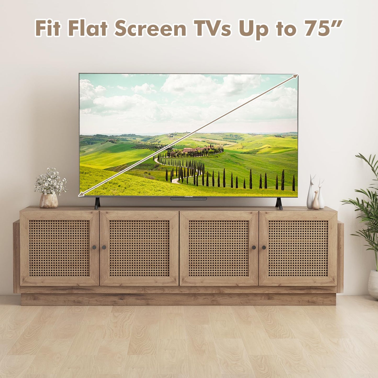 Meuble TV Tangkula de style campagnard pour téléviseurs jusqu'à 75 pouces