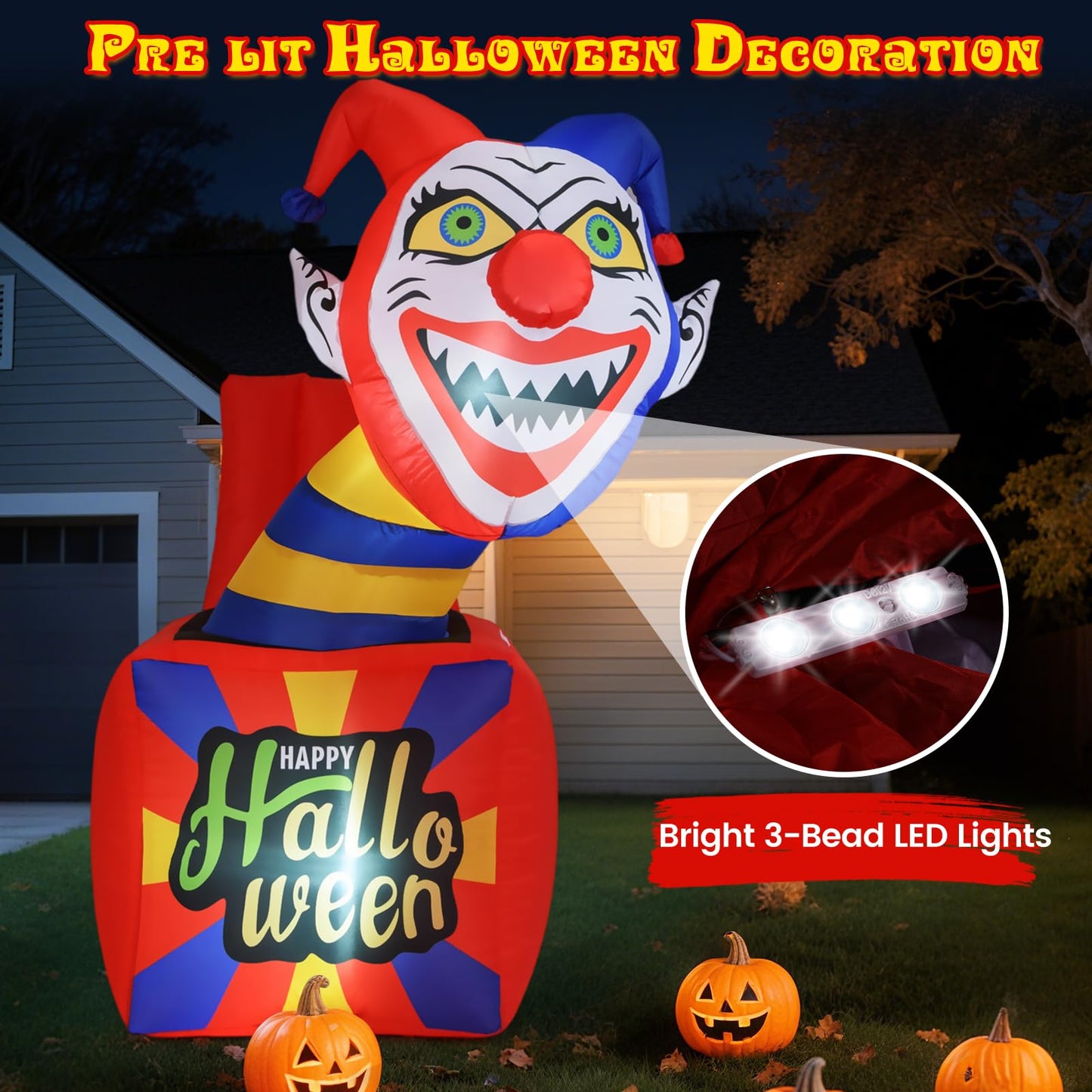 Tangkula 5 Ft Halloween Inflatable Clown with LED Lights for Indoor Outdoor Porch