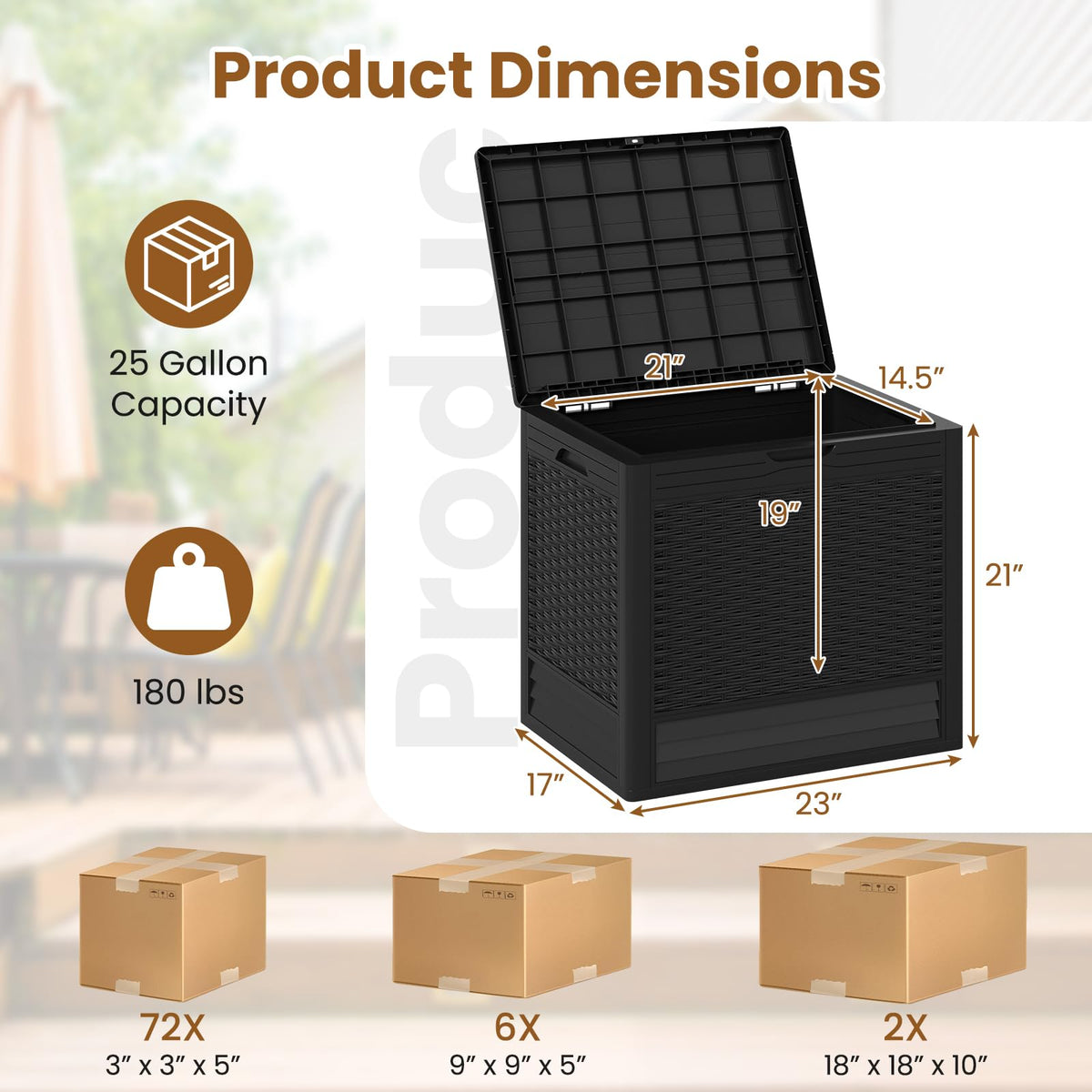 Tangkula 25 Gallon Waterproof Outdoor Storage Box with Lockable Lid
