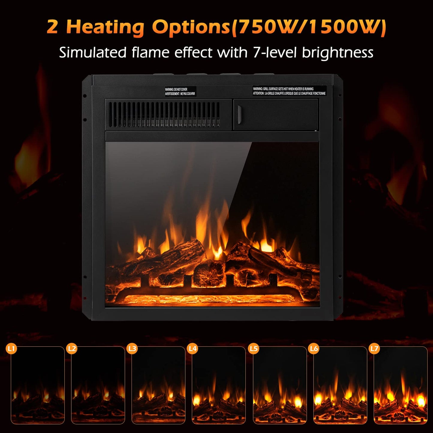 18 Inch Electric Fireplace, 5100 BTU Freestanding Electric Fireplace Heater - Tangkula