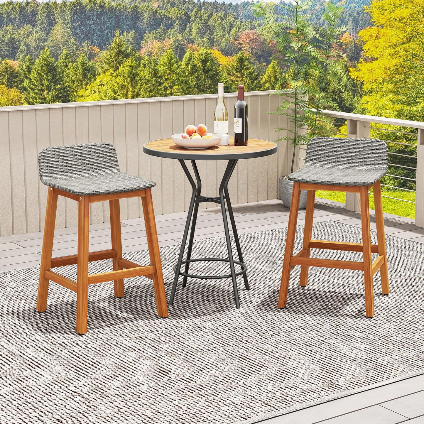 Tangkula Solid Acacia Wood Bar Stools Set