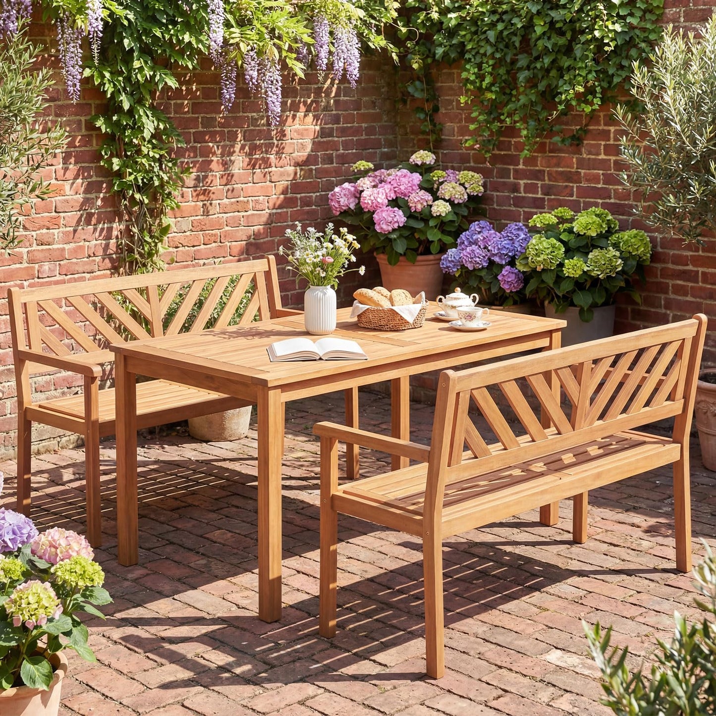 Tangkula 2-Person Patio Garden Bench with Armrests & Backrest