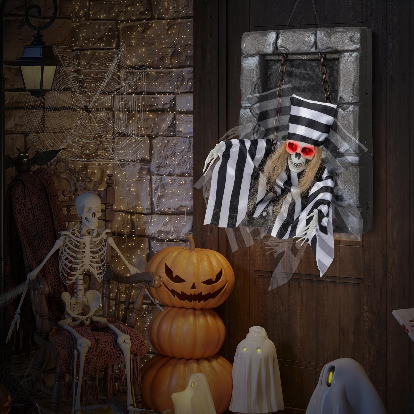 Décoration d'Halloween animée Tangkula, prisonnier crâne suspendu de 45 cm