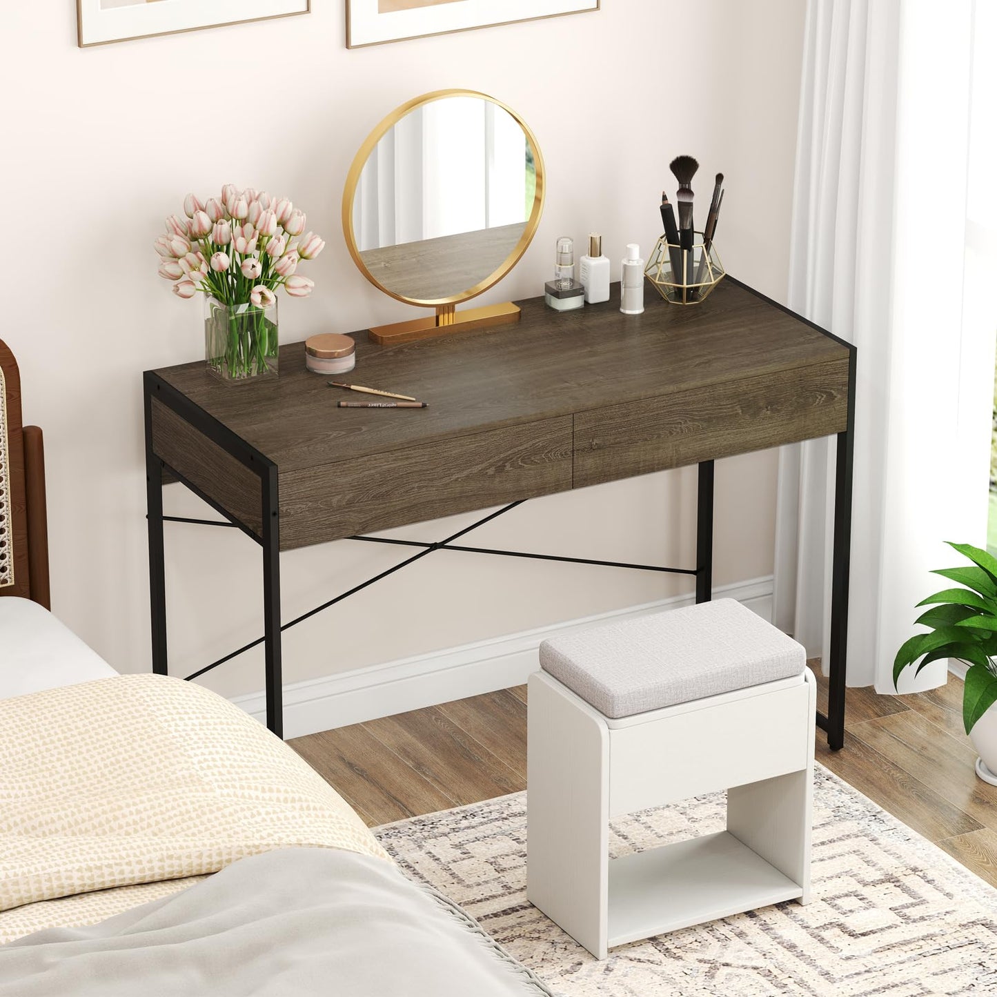 Tangkula Bureau informatique avec 2 tiroirs pour petit espace