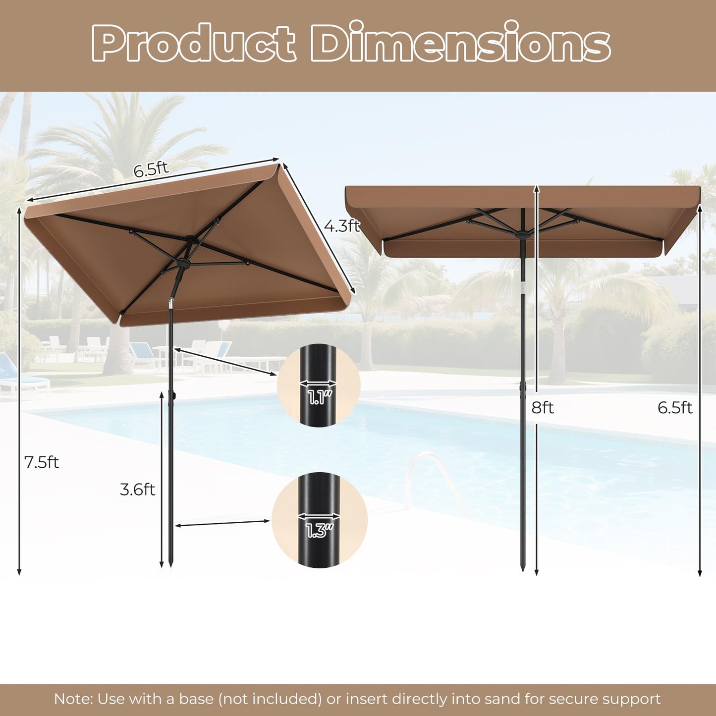 Tangkula 6.5 x 4.3 FT Rectangular Patio Umbrella