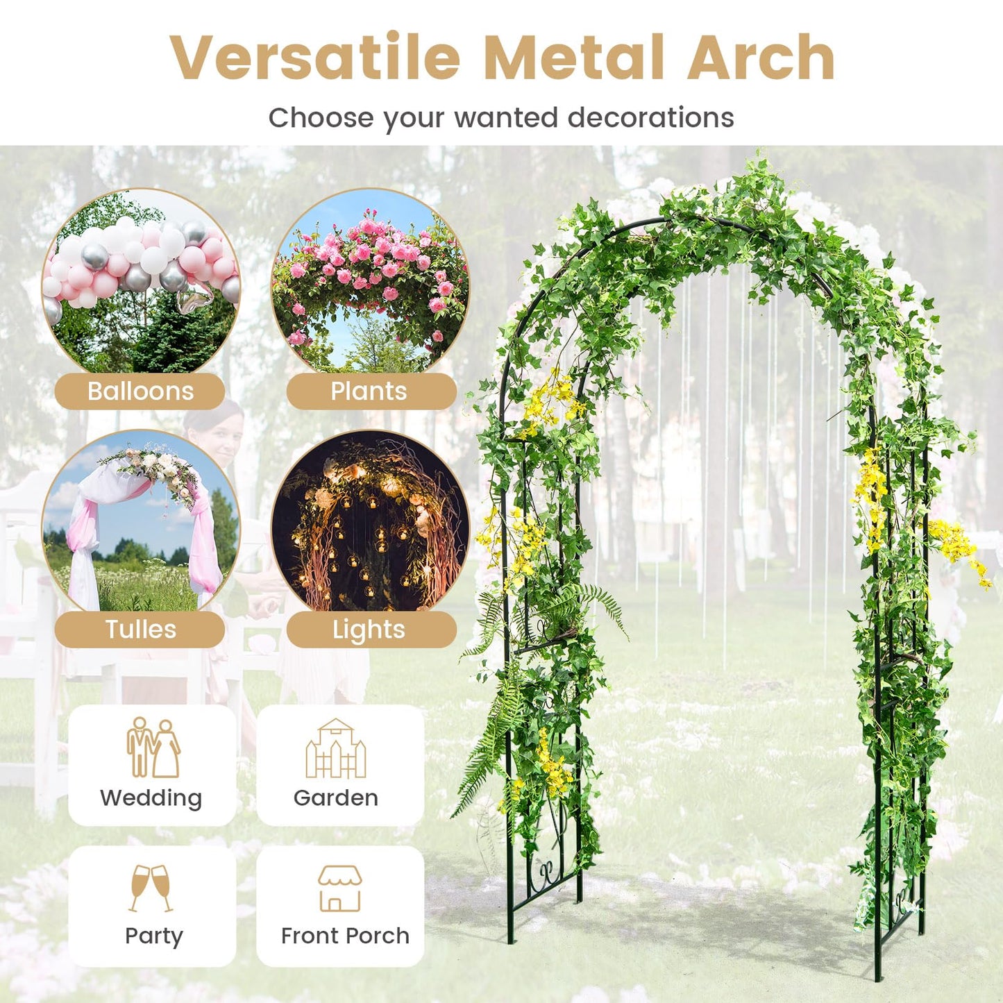 Tangkula 7.2 ft Garden Arbor Metal Arch