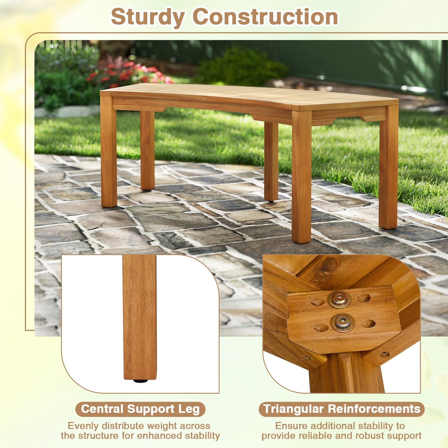 Tangkula Outdoor Acacia Wood Curved Garden Bench（1/2/4/7）