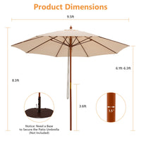 TANGKULA 9.5 FT Pulley Lift Round Patio Umbrella, Wooden Market Umbrella